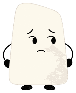 White rounded character with a worried face and downturned mouth