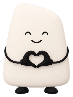 Smiling character holding its hands together in a heart shape.