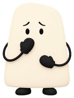 Cream-colored nervous character with black hands and feet biting one hand.