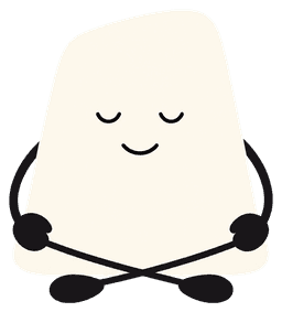 Cream-colored character sticker sitting cross-legged with closed eyes and small black hands and feet.