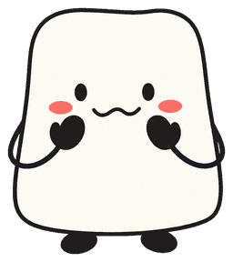 Cute rounded white character blushing with hands on its cheeks.