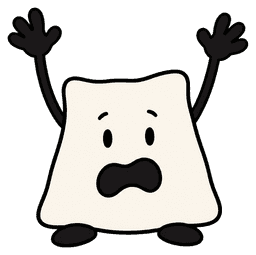 White square cartoon character with raised black arms and a panicked open mouth.