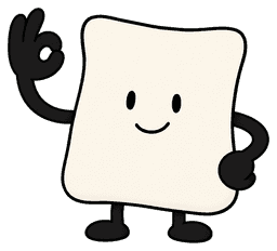 Smiling cream-colored character holding an okay hand gesture with black limbs.