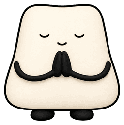 Cream-colored character with closed eyes and hands pressed together in gratitude