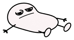 White exhausted cartoon character lying sprawled out with sleepy eyes and small feet.