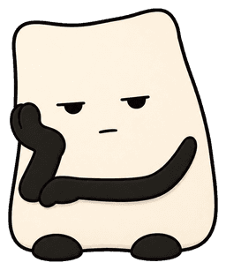 Cream-colored bored character resting its cheek on one hand with a flat expression.