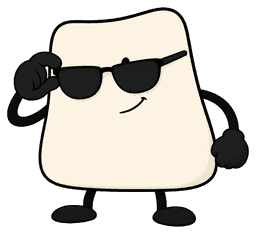 Cream cartoon character adjusting black sunglasses with a small smile