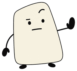 Cream-colored rounded character sticker with a skeptical brow and simple black limbs