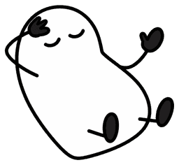 White cartoon character fainting with closed eyes and raised hands and feet.