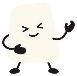 Small white character smiling and posing with an imaginary air guitar.