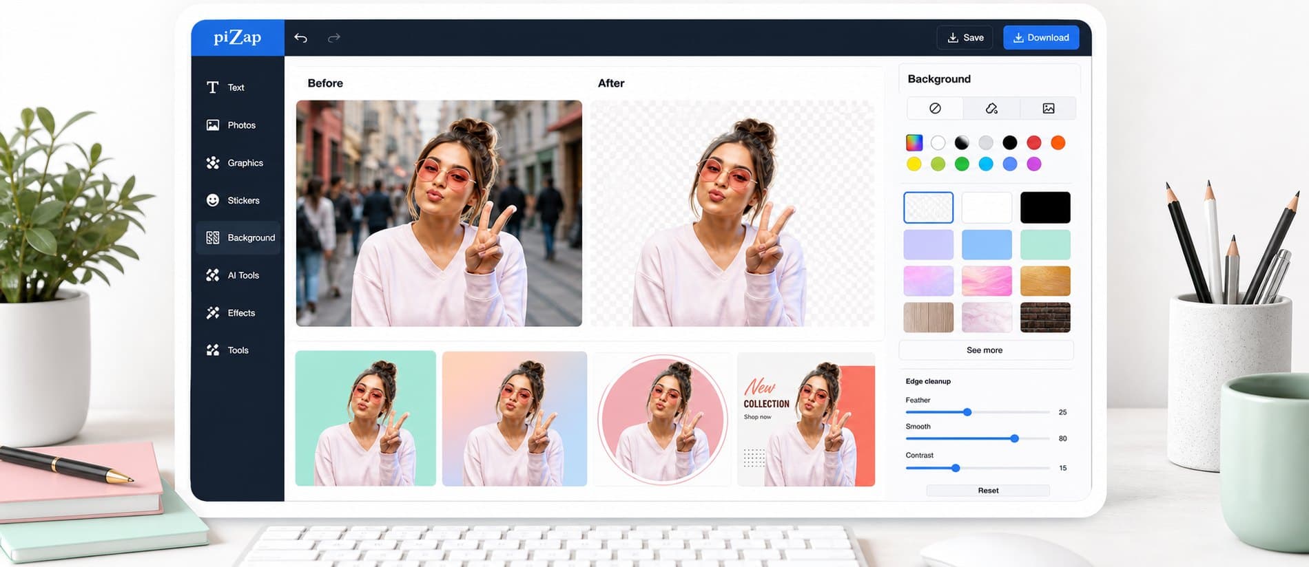Remove Photo Backgrounds for Cleaner Designs example created with piZap