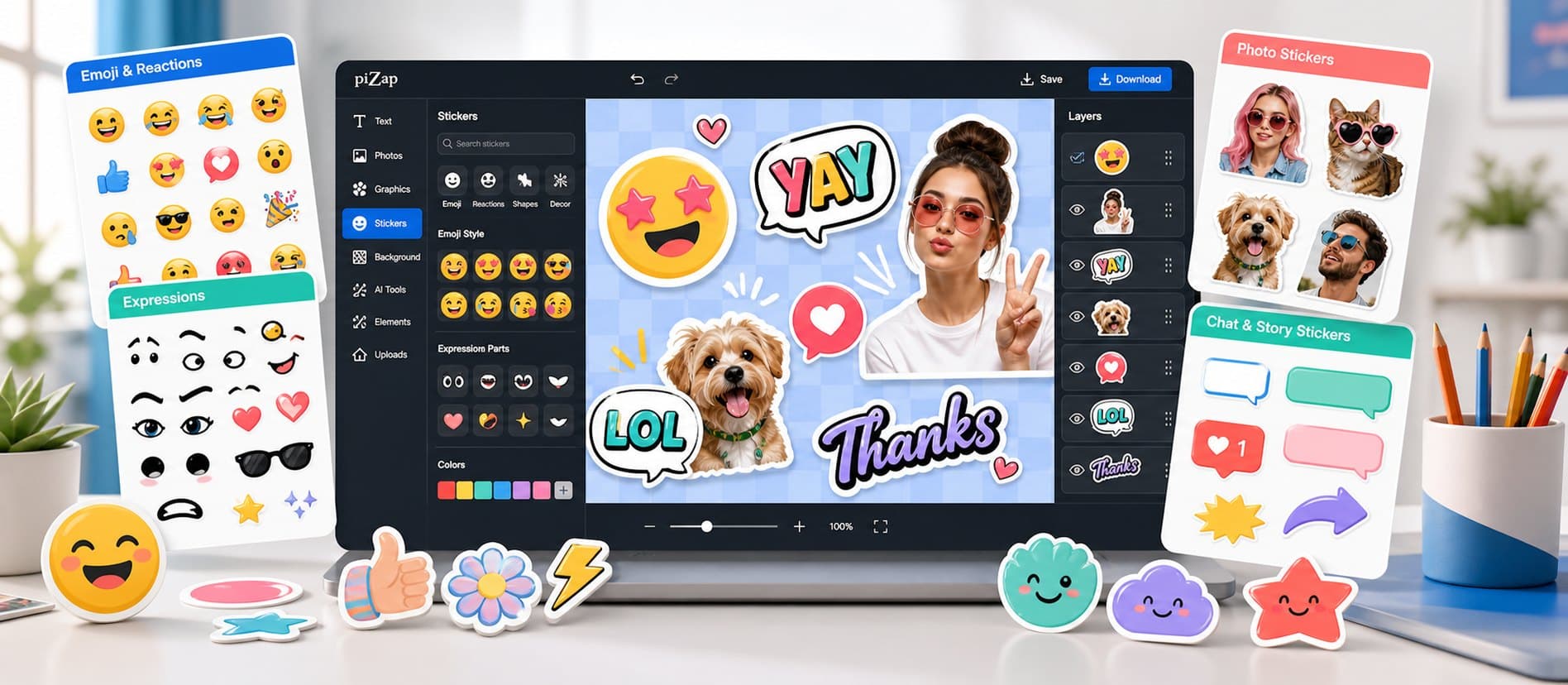 Design Custom Stickers with Personality example created with piZap