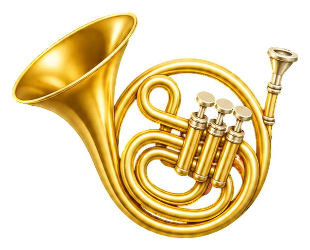 Shiny 3D cartoon french horn on a transparent background
