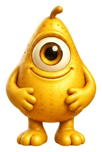 Cute golden one-eye monster with a rounded body, small arms, and a friendly smile.