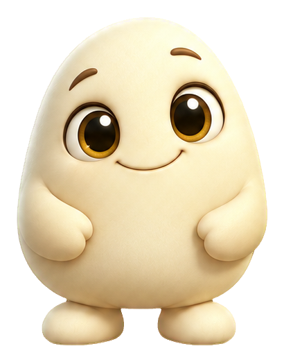 Cute 3D ivory pebble monster with big eyes and a soft smile