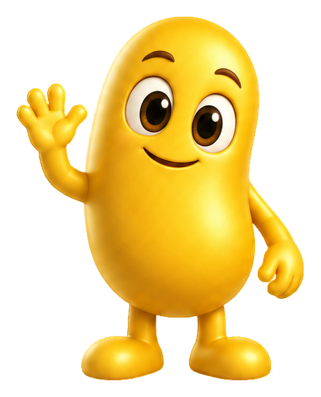 Cute golden 3D monster waving with one hand and smiling