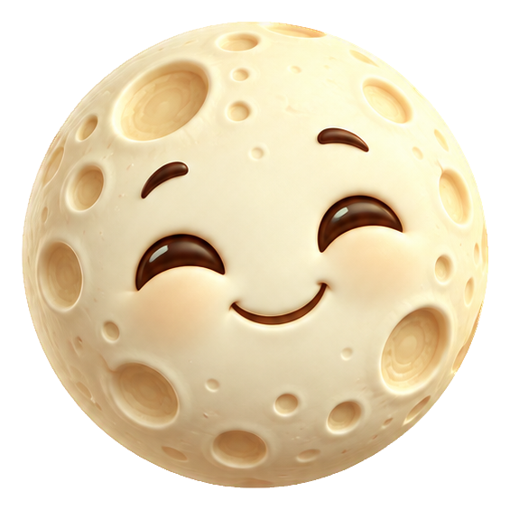 Cute 3D cartoon full moon with a smiling face and closed eyes