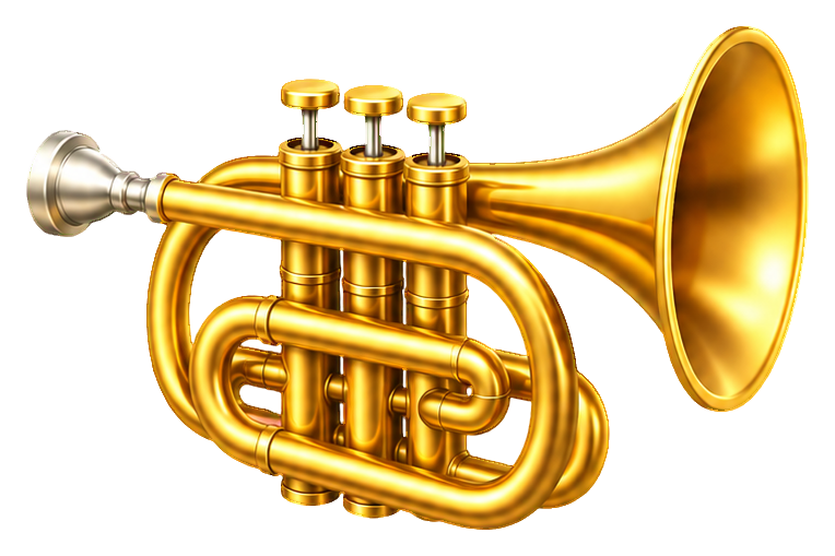Cute 3D cartoon cornet sticker in gold with a shiny music studio look.