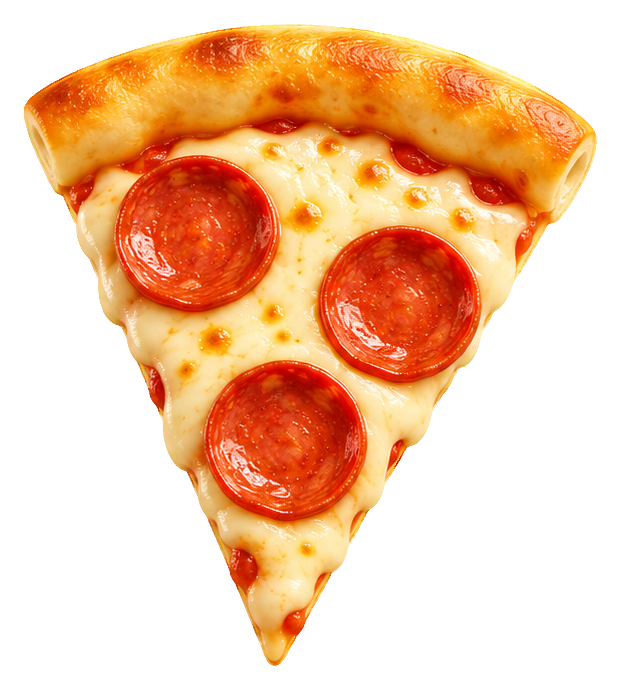 3D cartoon pizza slice with pepperoni on a transparent background