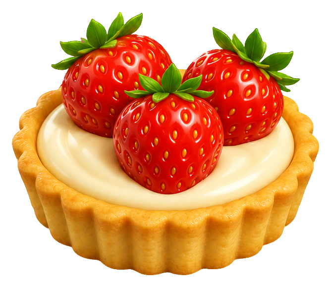 A cute 3D strawberry tart with cream filling and three strawberries on top