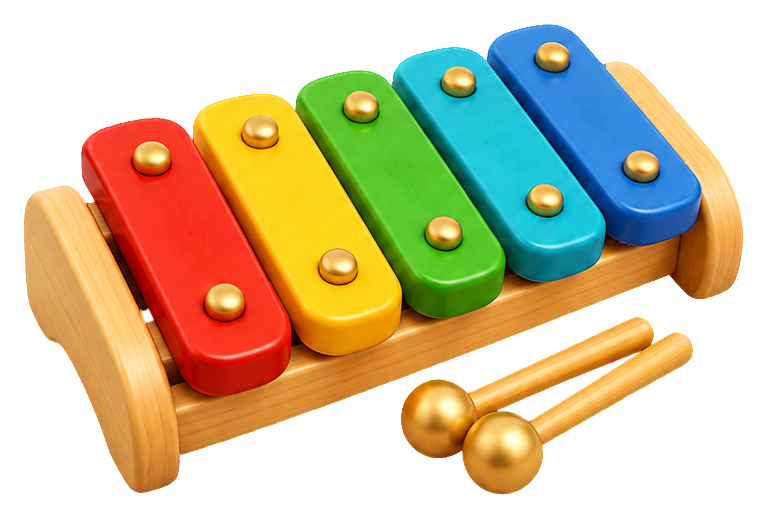 Colorful toy xylophone with wooden mallets in a 3D cartoon style