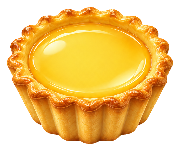 Cute 3D vanilla custard tart sticker with a golden crust and glossy filling.
