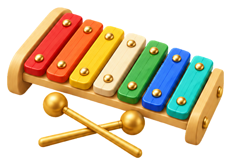 Colorful 3D xylophone with two crossed mallets on a light background