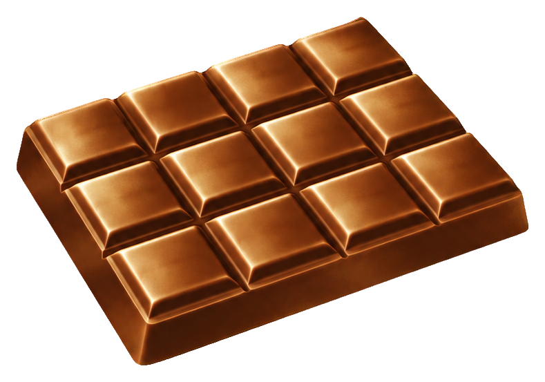 Airbrush-style chocolate bar illustration with glossy segmented squares