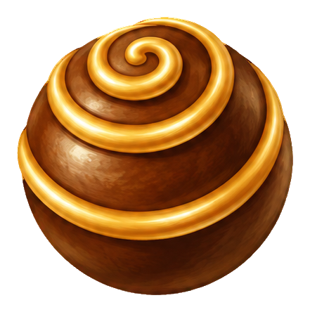 Airbrush-style chocolate truffle with a glossy swirled top and rounded brown base.