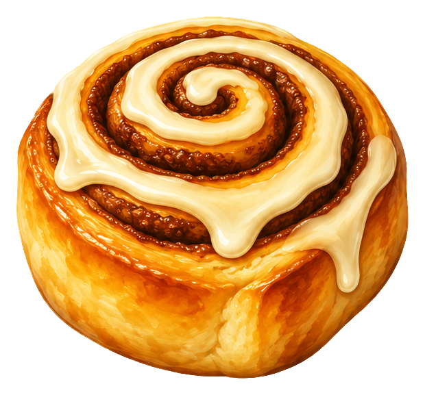 Airbrushed cinnamon roll with white icing swirl on top
