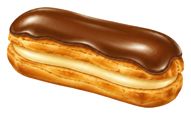 Airbrush illustration of a chocolate eclair pastry sticker on a transparent background