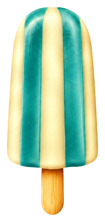 Blue and cream striped ice pop with a wooden stick in airbrush style