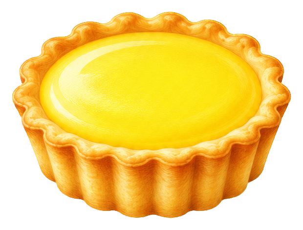 Airbrush-style lemon tart dessert sticker with a golden crust and bright yellow filling.