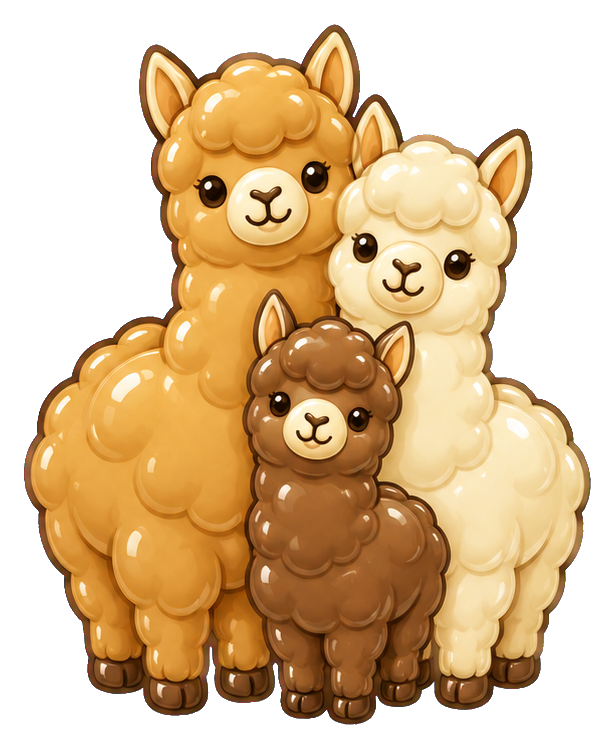 Three cute alpacas standing together in a family trio sticker.