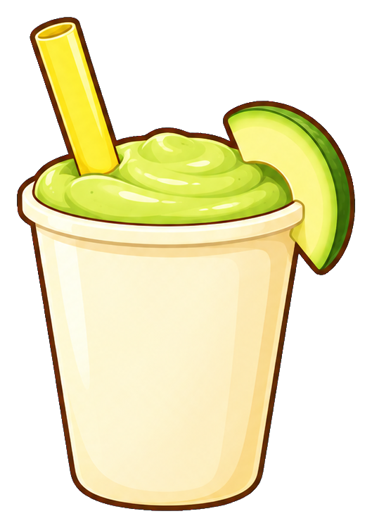 Cute avocado smoothie in a cup with a straw and avocado slice garnish
