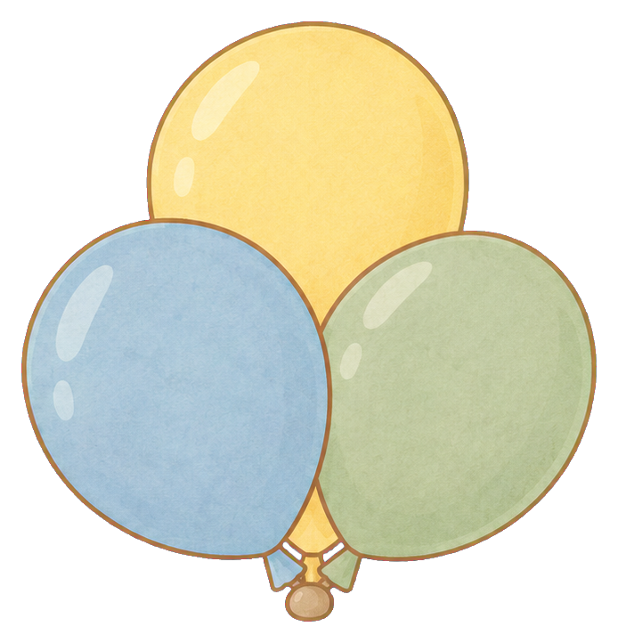 Three pastel balloons tied together with a small ribbon and bow.
