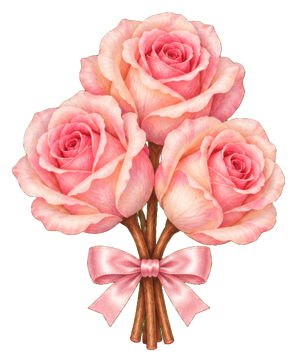 Pastel pink rose bouquet with a pink bow and ballet-inspired style