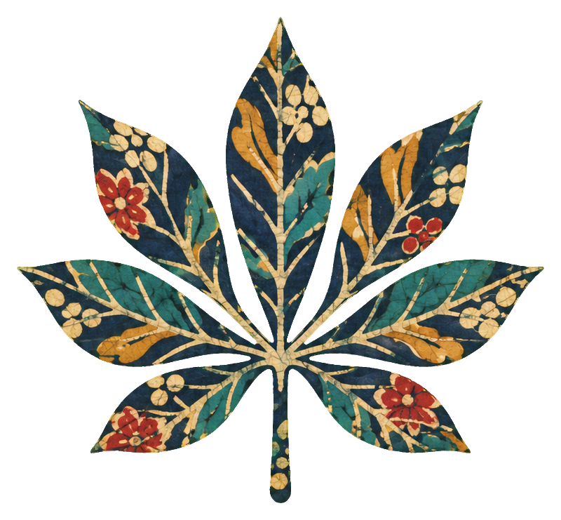 Batik-style tropical fan palm leaf sticker with floral accents