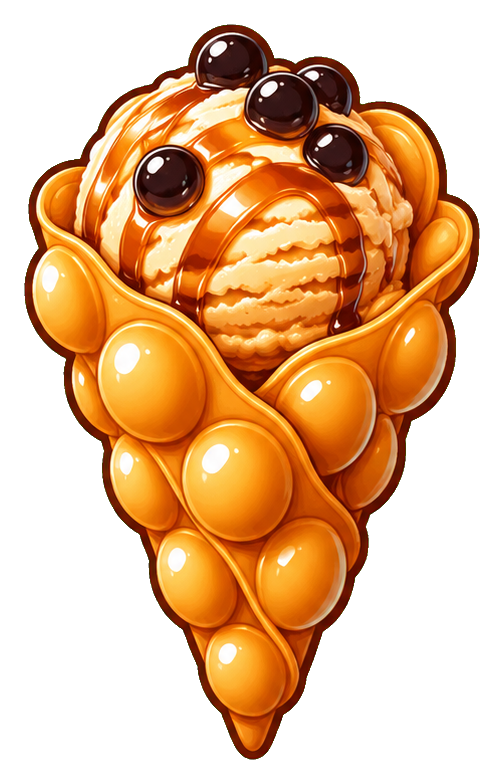 Cute boba tea and egg waffle cone sticker shaped like a waffle cone.