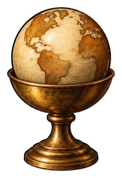 Antique globe resting in a decorative brass stand