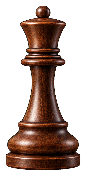 A wooden chess king piece standing upright on a transparent background.