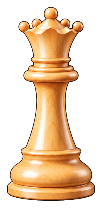 A glossy wooden chess queen piece on a transparent background.