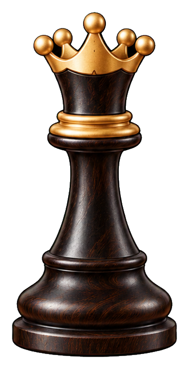 Black chess queen piece with a gold crown and glossy finish