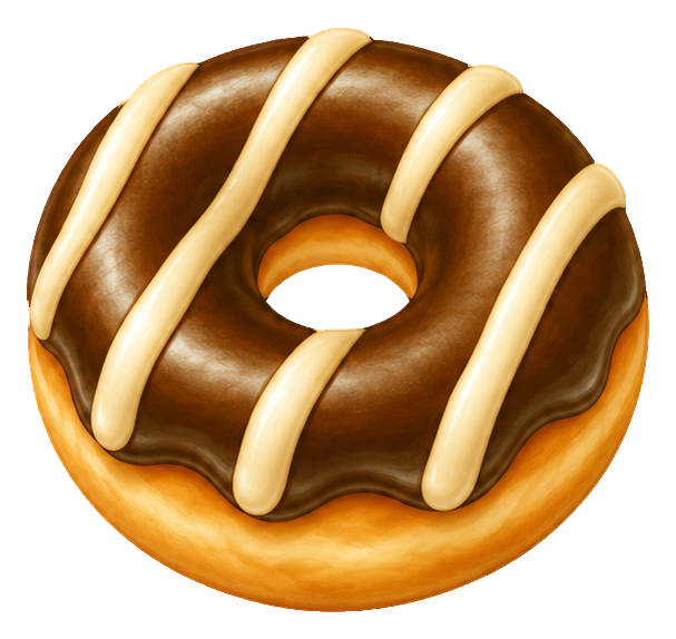 Airbrush-style chocolate frosted donut with cream-colored drizzle