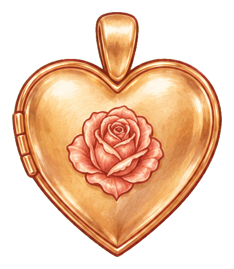 Gold heart-shaped locket with a rose detail in the center