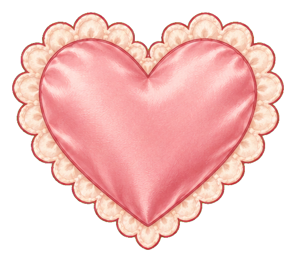 Pink satin heart sticker with a delicate lace-trimmed border.