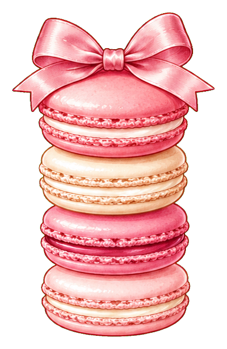 Pink macaron tower topped with a shiny bow