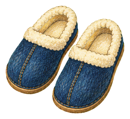 Pair of blue denim slippers with cream fuzzy lining