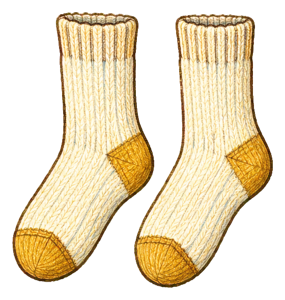 Pair of cream cozy socks with yellow heels and toes