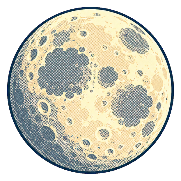 Cratored moon illustration with detailed surface craters and a transparent background.